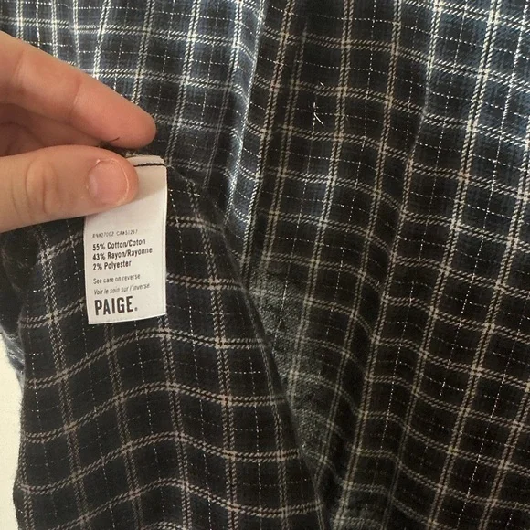 PAIGE Mya Metallic Plaid Button-Up Shirt in Dark Slate / Blue Stone Women’s M - Picture 6 of 6